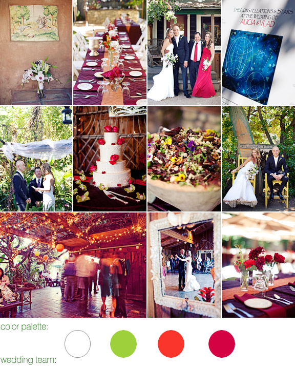 the holly farm, carmel ca - real wedding - photos by: meg perotti - color palette: white, chartreuse, orange, red